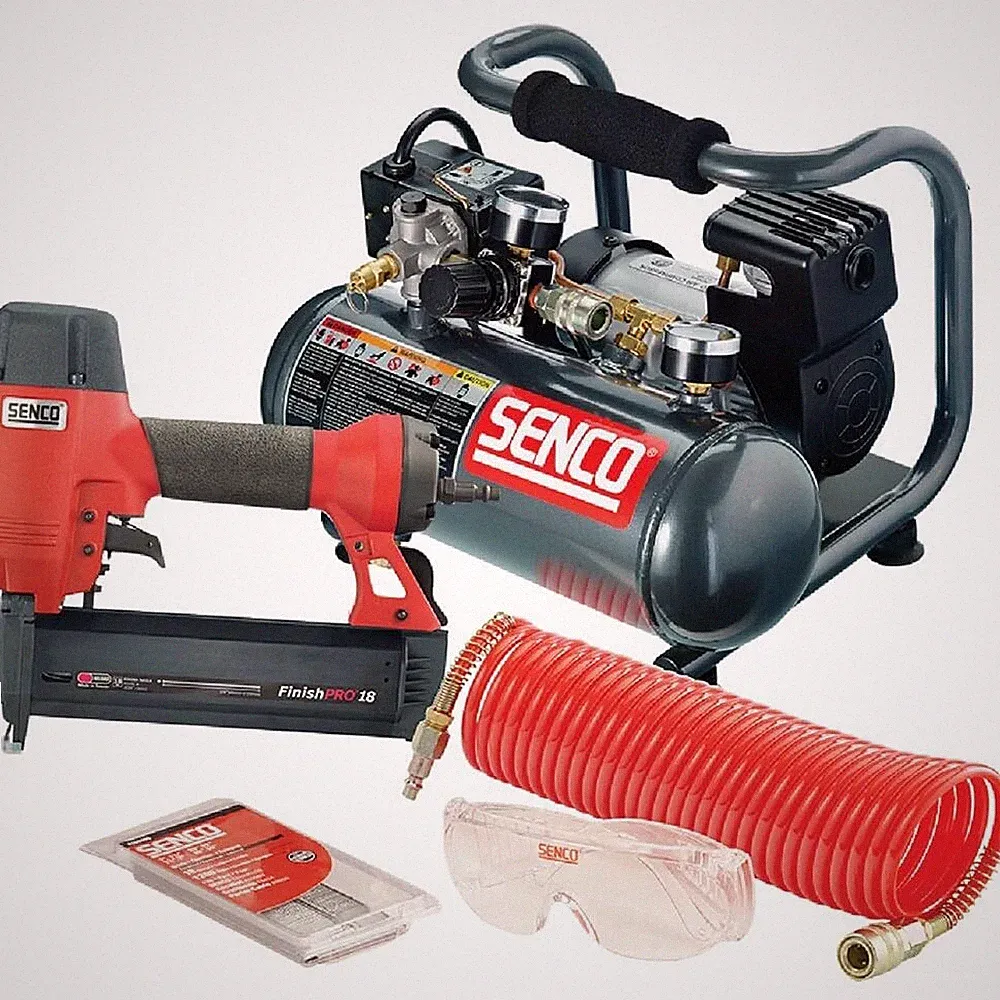 SENCO PC0947 Brad Nailer 18 Gauge, Air Compressor, Hose Combo Kit for Finish and